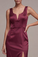 Laden Sie das Bild in den Galerie-Viewer, Burgundergrünes Meerjungfrauen-Korsett Satin-Festkleid mit Schlitz