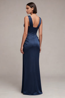 Marineblaues Meerjungfrauenkorsett Satin-Festkleid mit Spitze