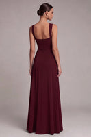 Laden Sie das Bild in den Galerie-Viewer, Schwarzes Quadrathals Langes Festkleid mit Schlitz