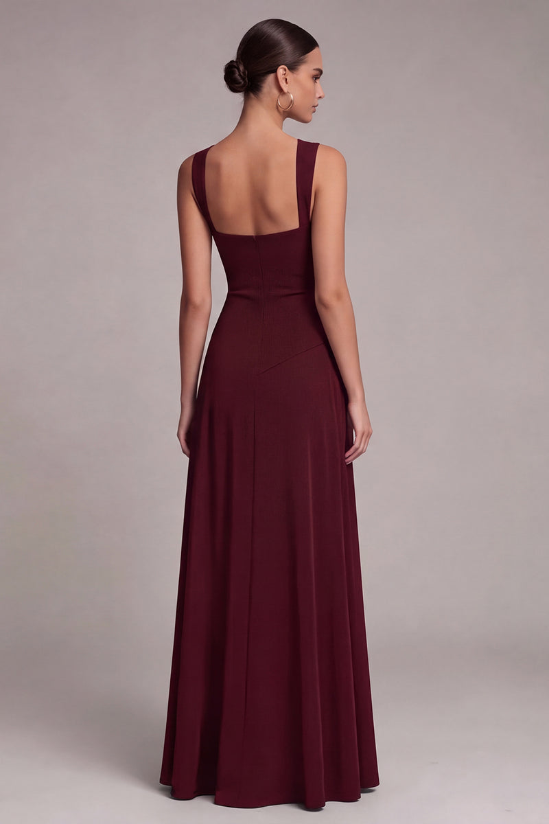 Laden Sie das Bild in den Galerie-Viewer, Schwarzes Quadrathals Langes Festkleid mit Schlitz