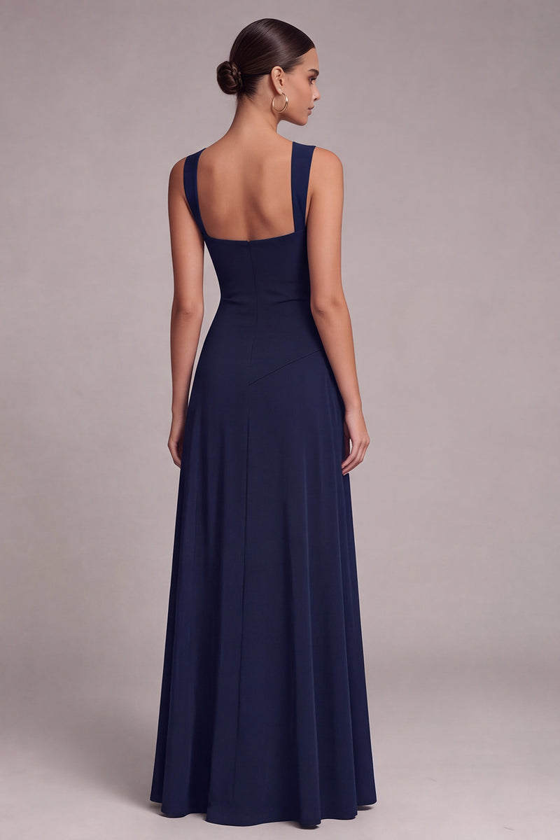 Laden Sie das Bild in den Galerie-Viewer, Schwarzes Quadrathals Langes Festkleid mit Schlitz