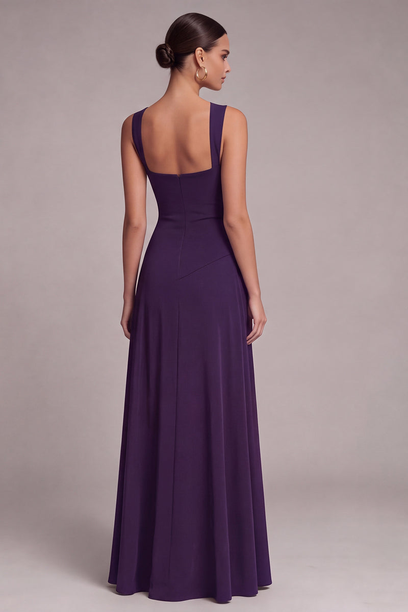 Laden Sie das Bild in den Galerie-Viewer, Schwarzes Quadrathals Langes Festkleid mit Schlitz