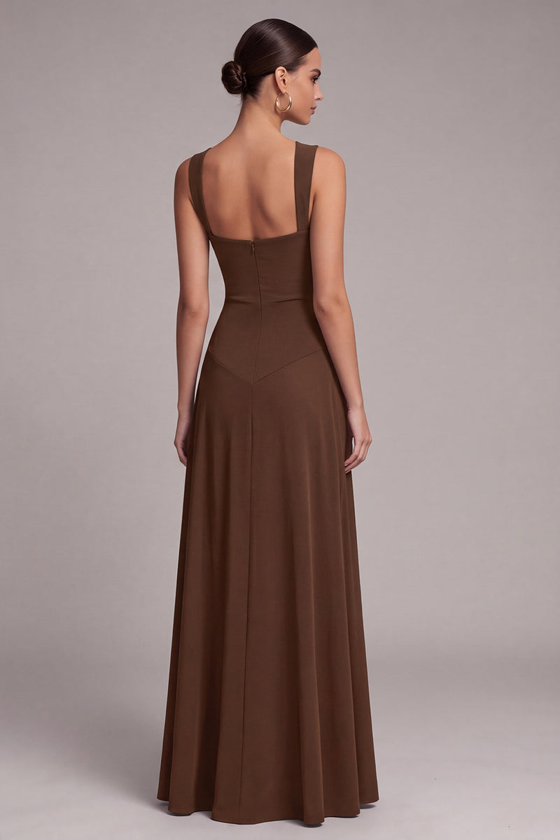 Laden Sie das Bild in den Galerie-Viewer, Schwarzes Quadrathals Langes Festkleid mit Schlitz