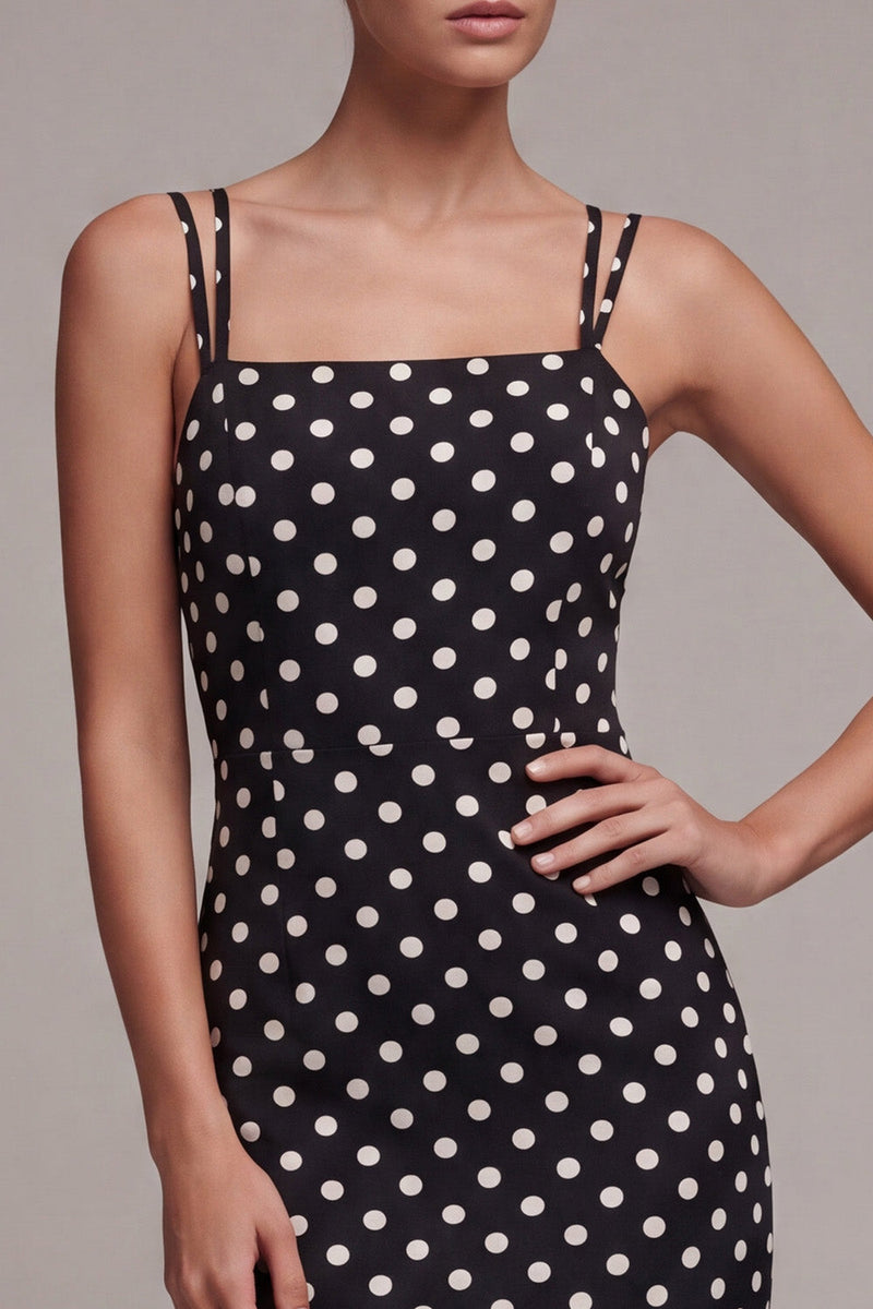 Laden Sie das Bild in den Galerie-Viewer, Schwarz-weißes Meerjungfrauen-Spaghetti-Träger Midi-Polka-Dots-Kleid