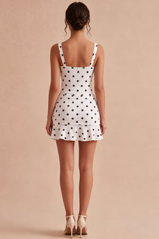 Schwarz-Weiß Polka Dots Bodycon Abschlusskleid