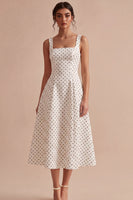 Laden Sie das Bild in den Galerie-Viewer, Weiße und schwarze dicke Träger, ein Linien mit Midi-Polka-Dots-Kleid