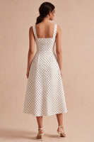 Laden Sie das Bild in den Galerie-Viewer, Weiße und schwarze dicke Träger, ein Linien mit Midi-Polka-Dots-Kleid