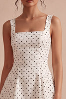 Laden Sie das Bild in den Galerie-Viewer, Weiße und schwarze dicke Träger, ein Linien mit Midi-Polka-Dots-Kleid