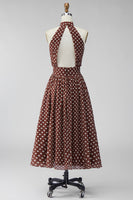 Laden Sie das Bild in den Galerie-Viewer, Kaffeeweißes A-Linien-Chiffon-Chiffon-Kleid mit Backless Midi Polka Dots