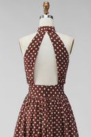 Laden Sie das Bild in den Galerie-Viewer, Kaffeeweißes A-Linien-Chiffon-Chiffon-Kleid mit Backless Midi Polka Dots