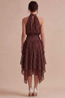 Laden Sie das Bild in den Galerie-Viewer, Kaffee und weißes High-Neck-Kleid mit einer A-Linie mit asymmetrischen Punkten