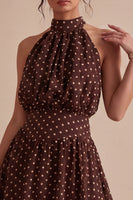 Laden Sie das Bild in den Galerie-Viewer, Kaffee und weißes High-Neck-Kleid mit einer A-Linie mit asymmetrischen Punkten