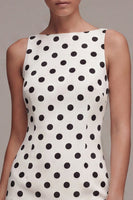 Laden Sie das Bild in den Galerie-Viewer, White Black Dots Bateau Neck Bodycon Abschlusskleid