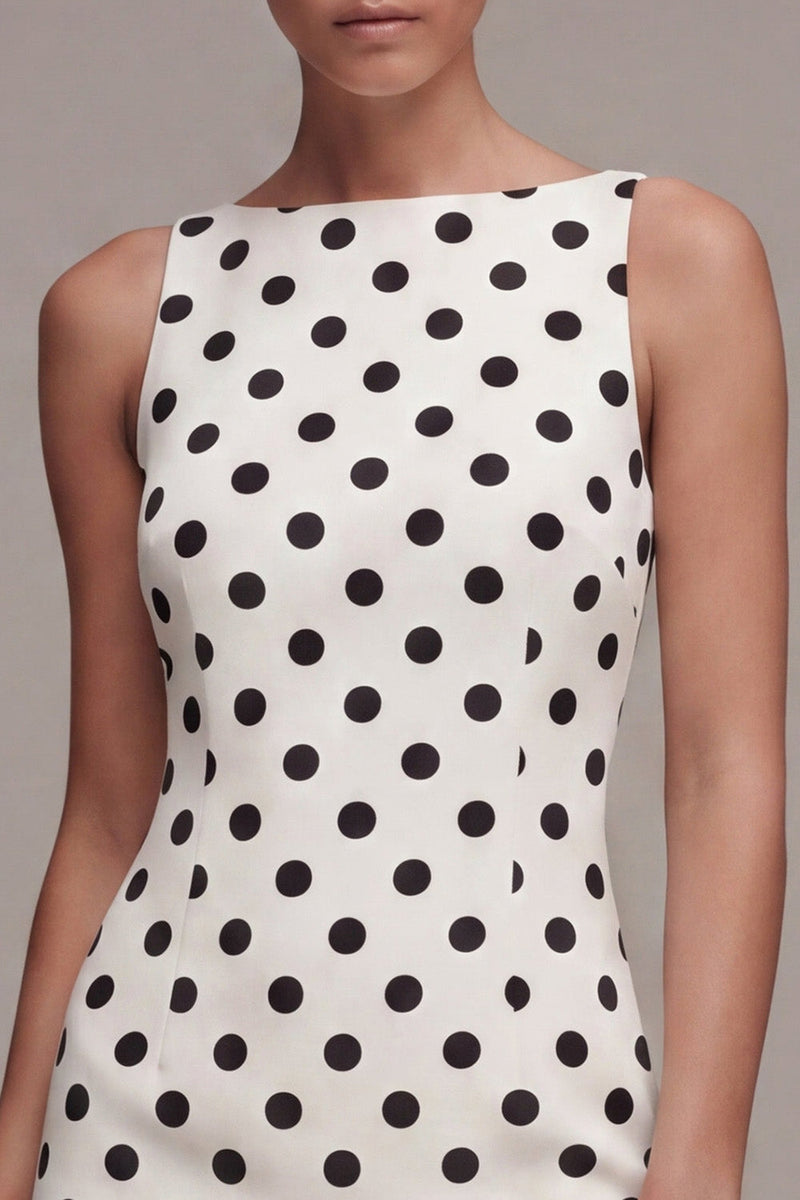 Laden Sie das Bild in den Galerie-Viewer, White Black Dots Bateau Neck Bodycon Abschlusskleid
