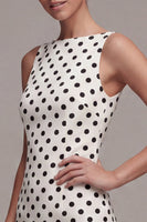 Laden Sie das Bild in den Galerie-Viewer, White Black Dots Bateau Neck Bodycon Abschlusskleid