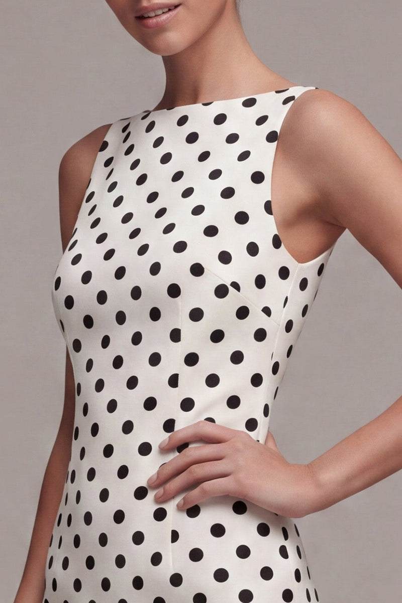 Laden Sie das Bild in den Galerie-Viewer, White Black Dots Bateau Neck Bodycon Abschlusskleid