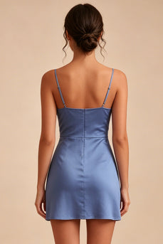 Stahlblaues Enges Kurzes Spaghettiträger Abschlusskleid