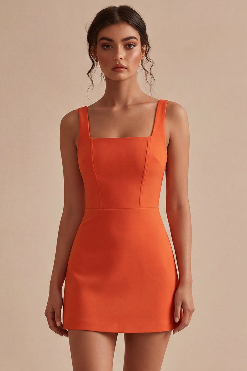 Laden Sie das Bild in den Galerie-Viewer, Orangefarbenes, enges Abschlusskleid mit kurzem, quadratem Ausschnitt