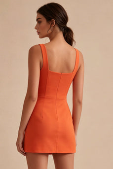 Orange Enges Kurzes Abschlusskleid mit quadratem Ausschnitt