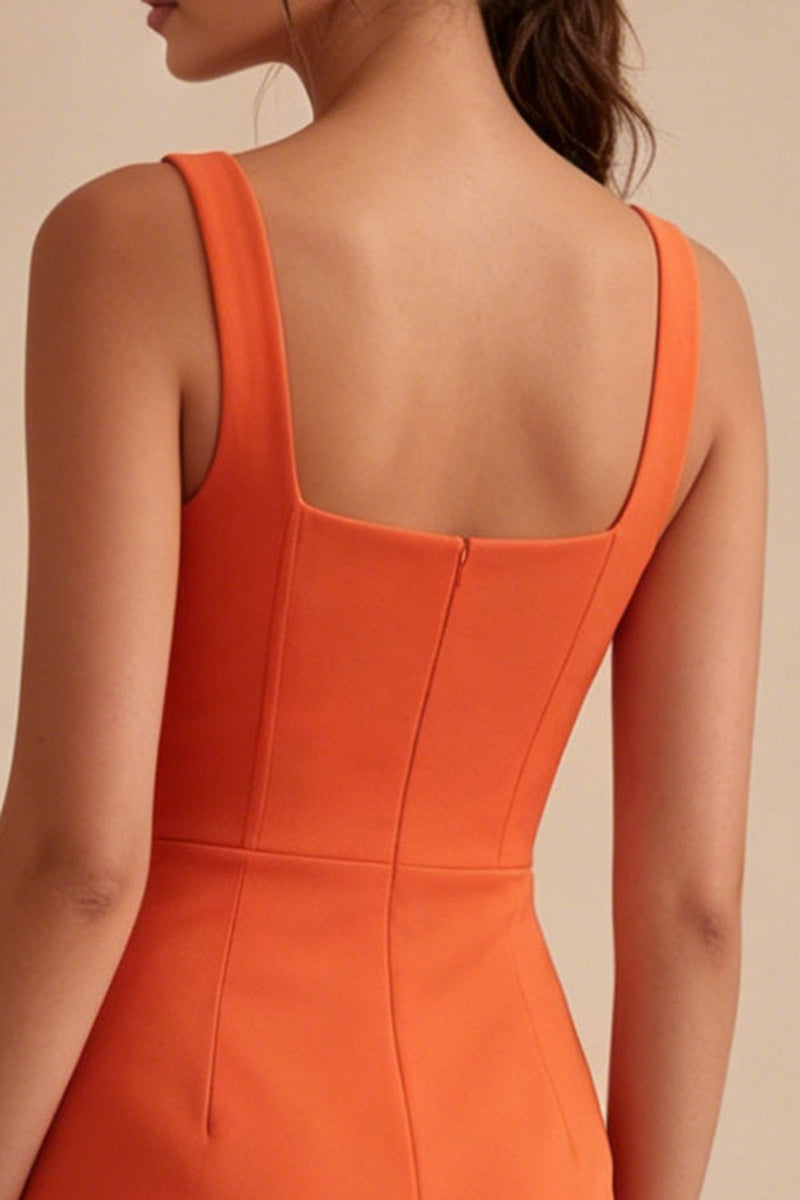 Laden Sie das Bild in den Galerie-Viewer, Orangefarbenes, enges Abschlusskleid mit kurzem, quadratem Ausschnitt