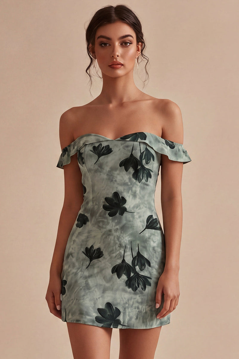Laden Sie das Bild in den Galerie-Viewer, Grünes, enges, kurzes Off-the-shoulder-Abschlusskleid