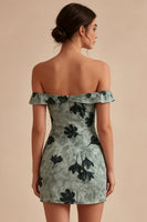Laden Sie das Bild in den Galerie-Viewer, Grünes, enges, kurzes Off-the-shoulder-Abschlusskleid