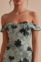 Laden Sie das Bild in den Galerie-Viewer, Grünes, enges, kurzes Off-the-shoulder-Abschlusskleid