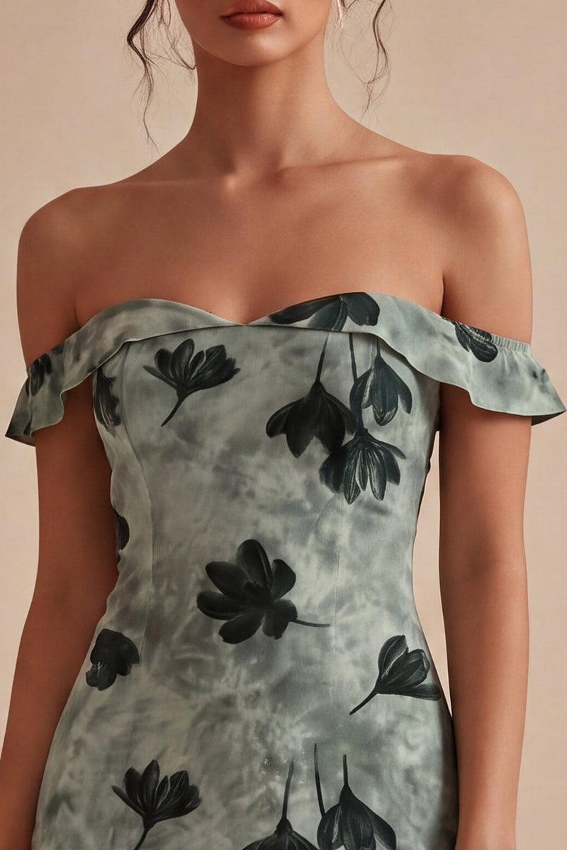 Laden Sie das Bild in den Galerie-Viewer, Grünes, enges, kurzes Off-the-shoulder-Abschlusskleid