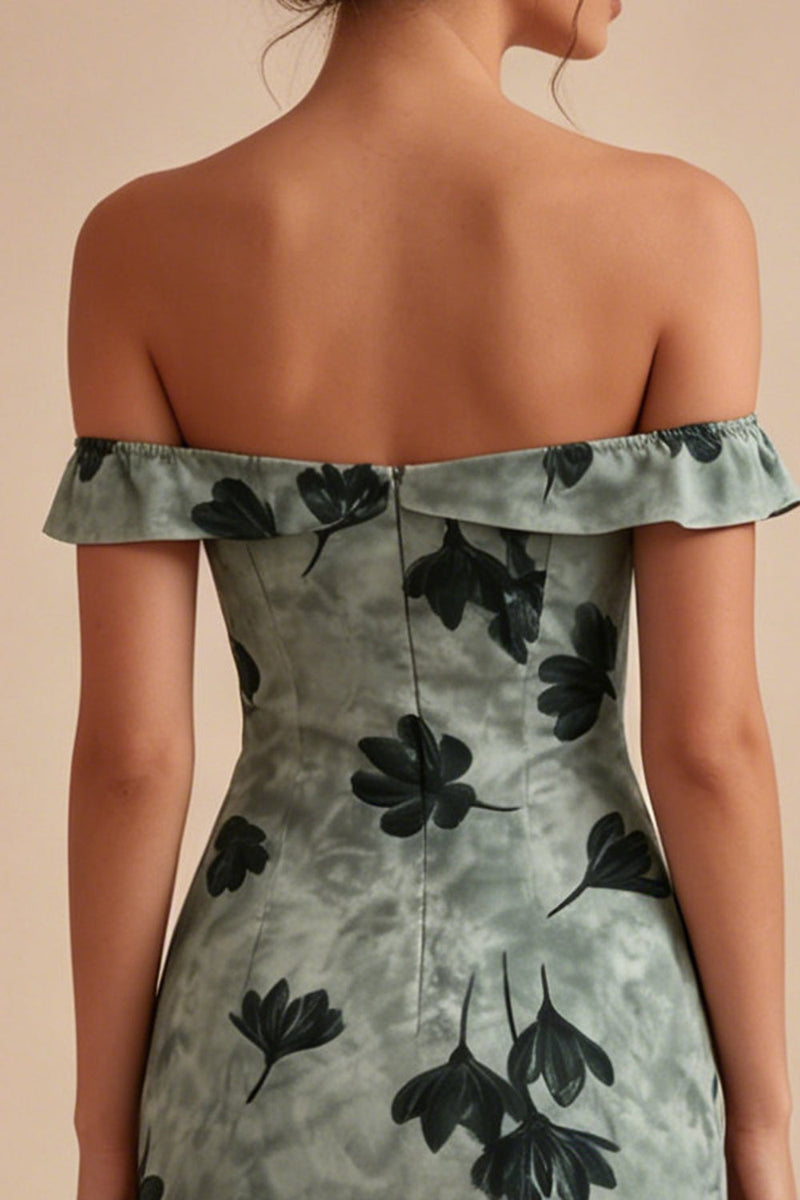 Laden Sie das Bild in den Galerie-Viewer, Grünes, enges, kurzes Off-the-shoulder-Abschlusskleid