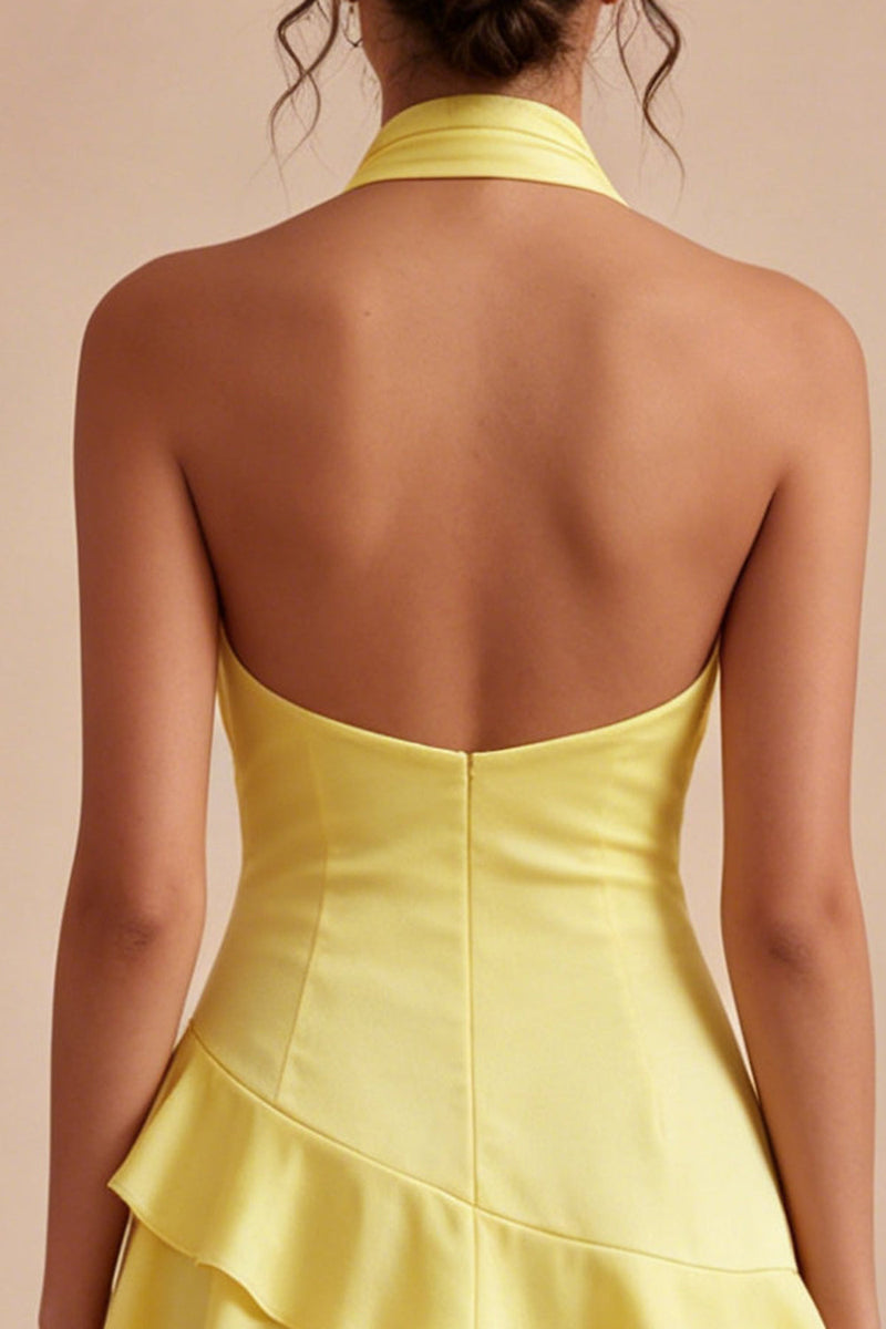 Laden Sie das Bild in den Galerie-Viewer, Ein kurzes Line-Neckholder-Halter, rückenloses Abschlusskleid mit Rüschen