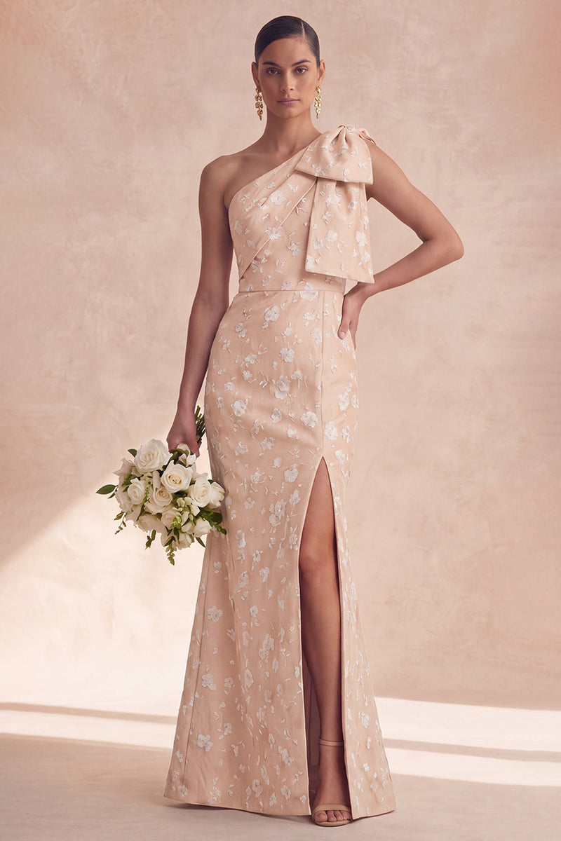 Laden Sie das Bild in den Galerie-Viewer, Einschulter-Blumen-Salbei-Meerjungfrauen-Brautjungfernkleid