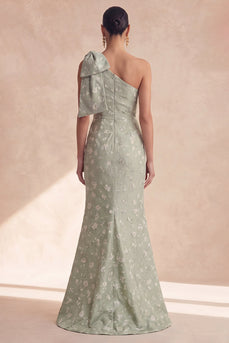 Einschulter-Blumen-Salbei-Meerjungfrauen-Brautjungfernkleid