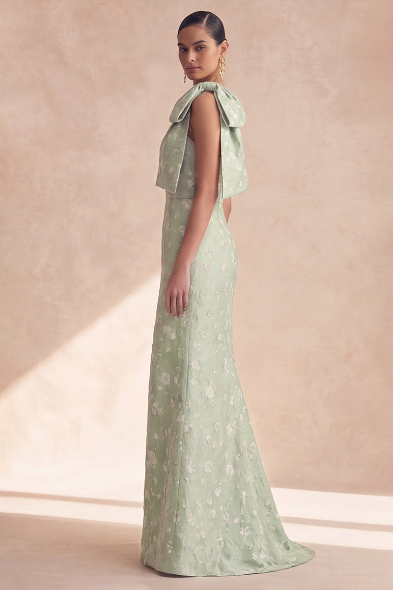 Laden Sie das Bild in den Galerie-Viewer, Einschulter-Blumen-Salbei-Meerjungfrauen-Brautjungfernkleid