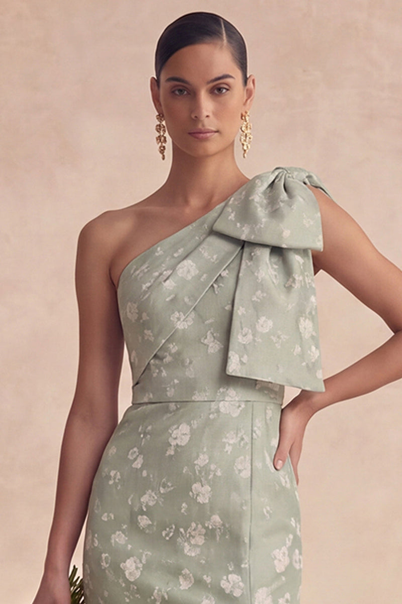 Laden Sie das Bild in den Galerie-Viewer, Einschulter-Blumen-Salbei-Meerjungfrauen-Brautjungfernkleid
