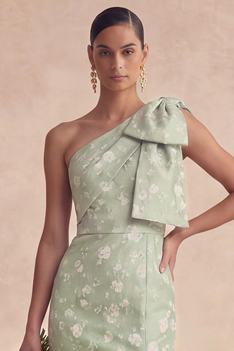 Laden Sie das Bild in den Galerie-Viewer, Einschulter-Blumen-Salbei-Meerjungfrauen-Brautjungfernkleid