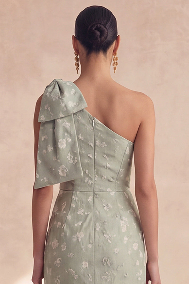 Laden Sie das Bild in den Galerie-Viewer, Einschulter-Blumen-Salbei-Meerjungfrauen-Brautjungfernkleid