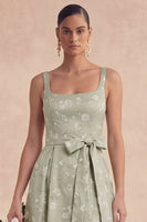Laden Sie das Bild in den Galerie-Viewer, Sage A-Linie Blumen Brautjungfernkleid mit langen dicken Trägern und Schleife