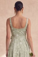 Laden Sie das Bild in den Galerie-Viewer, Sage A-Linie Blumen Brautjungfernkleid mit langen dicken Trägern und Schleife