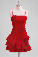 Laden Sie das Bild in den Galerie-Viewer, A-Line Satin Hellblaues Spaghetti-Trägerkleid mit Rüschen Homecoming und 3D-Blumen