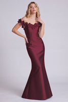 Laden Sie das Bild in den Galerie-Viewer, Dunkles marineblaues, schulterfreies Meerjungfrauen-Satin-Langes-Abendkleid mit 3D-Blumen