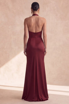 Cabernet-Neckholderhals mit gerafftem Meerjungfrauen-Langzeitkleid