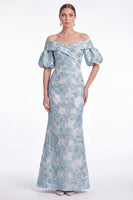 Laden Sie das Bild in den Galerie-Viewer, Off the Shoulder Meerjungfrau Pink Blume Jacquard Long Mutter der Braut Kleid