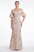 Laden Sie das Bild in den Galerie-Viewer, Off the Shoulder Meerjungfrau Pink Blume Jacquard Long Mutter der Braut Kleid
