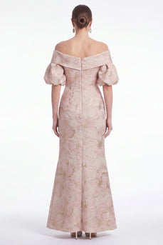 Off the Shoulder Meerjungfrau Pink Blume Jacquard Long Mutter der Braut Kleid