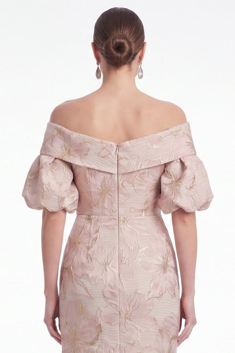 Laden Sie das Bild in den Galerie-Viewer, Off the Shoulder Meerjungfrau Pink Blume Jacquard Long Mutter der Braut Kleid