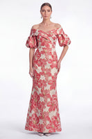 Laden Sie das Bild in den Galerie-Viewer, Off the Shoulder Meerjungfrau Pink Blume Jacquard Long Mutter der Braut Kleid