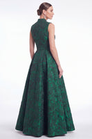 Laden Sie das Bild in den Galerie-Viewer, A-Linie grüne Blume Jacquard V-Ausschnitt Mutter der Braut Kleid