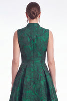 Laden Sie das Bild in den Galerie-Viewer, A-Linie grüne Blume Jacquard V-Ausschnitt Mutter der Braut Kleid