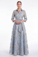 Laden Sie das Bild in den Galerie-Viewer, Champagner-A-Linie Jacquard Langes Mutter-der-Braut-Kleid mit Gürtel