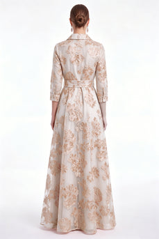 Champagner-A-Linie Jacquard Langes Mutter-der-Braut-Kleid mit Gürtel